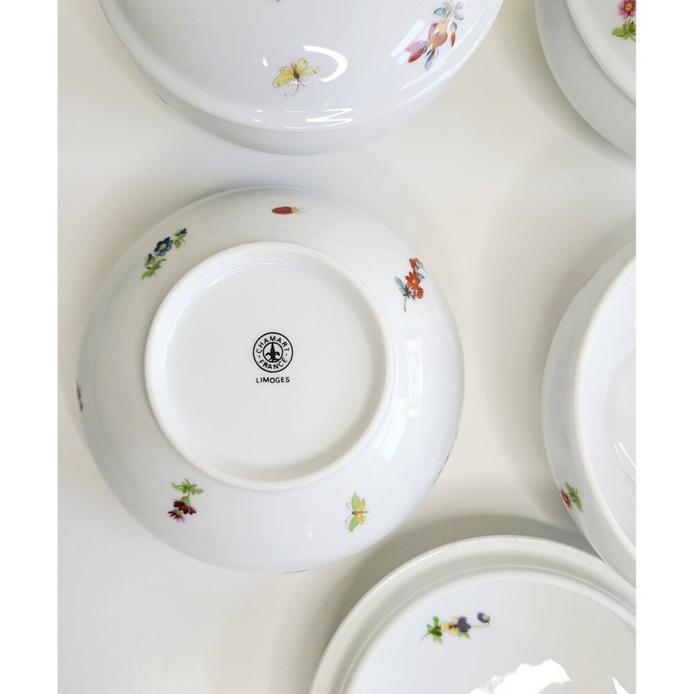 Limoges Chamart Porcelain Bowls With Lids Floral & Insect Trinkets set of 4 - Picture 7 of 16